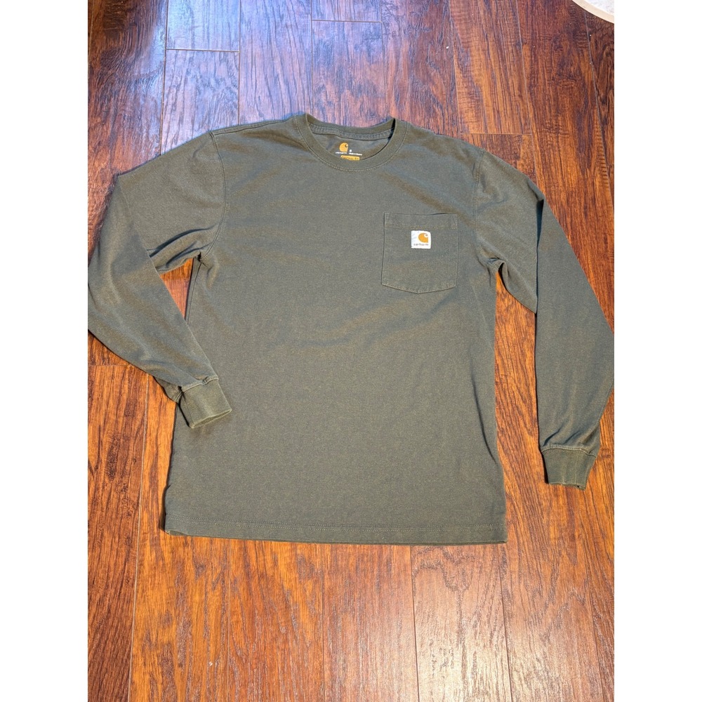 Carhartt Mens Long Sleeve Pocket T-Shirt Small Original Fit Olive Green Brown